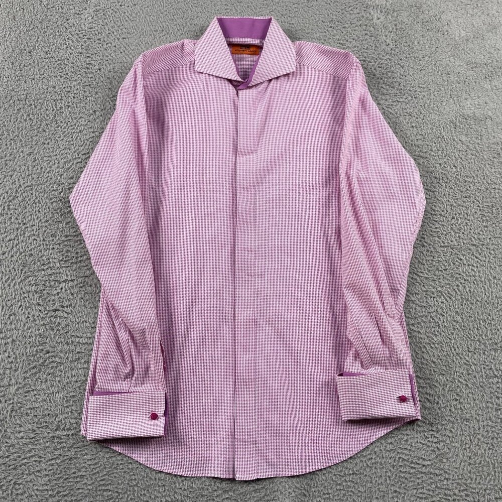 Steven Land French Cuff‎ Dress Shirt Mens 15.5 34 / 35 Pink & White Preppy